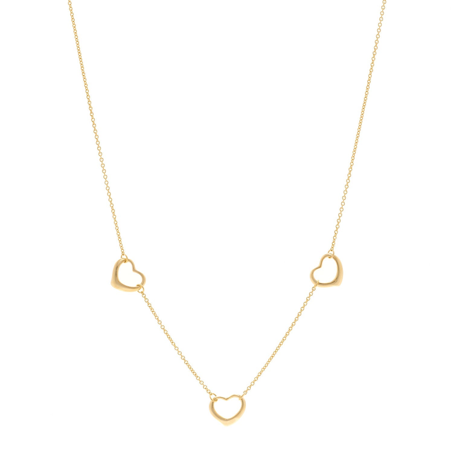 18K Yellow Gold Elsa Peretti 3 Open Heart Station Necklace