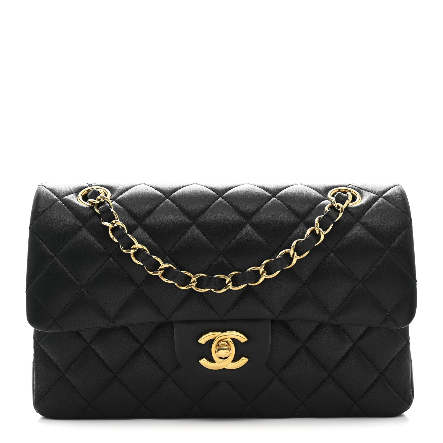 Lambskin Quilted Small Double Flap Black