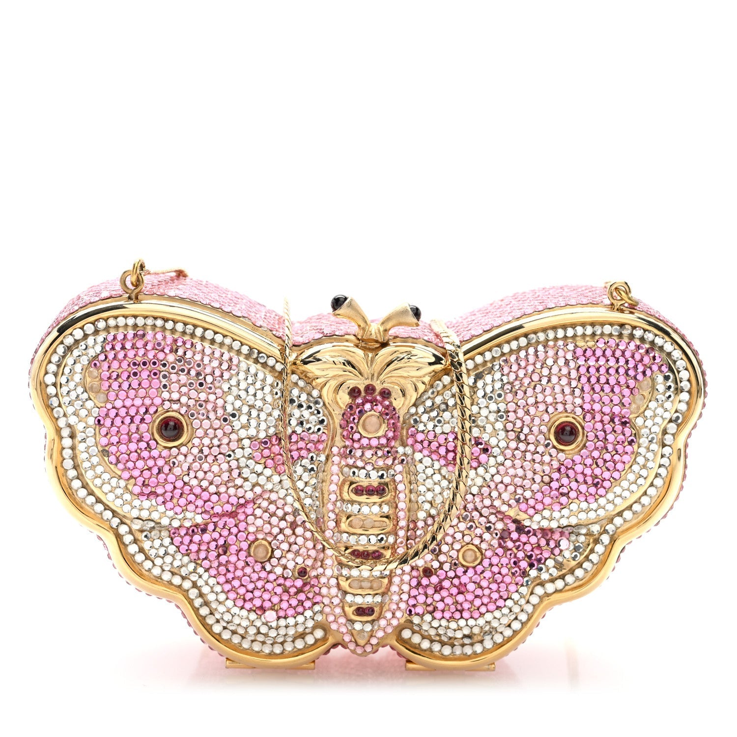 Crystal Butterfly Celestrina Minaudiere Clutch Gold Pink