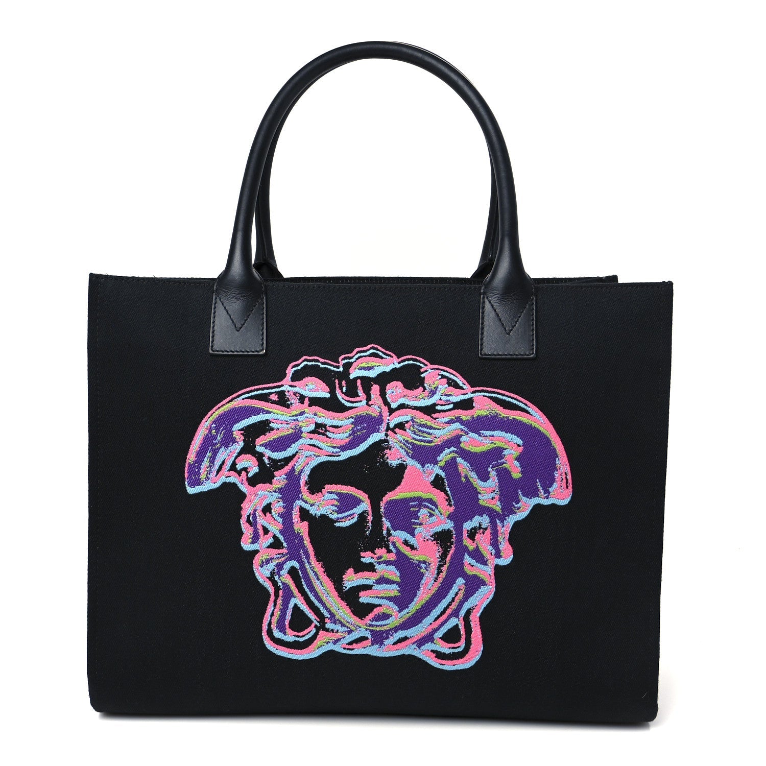 Canvas Calfskin Large Medusa Pop Cabas Tote Black
