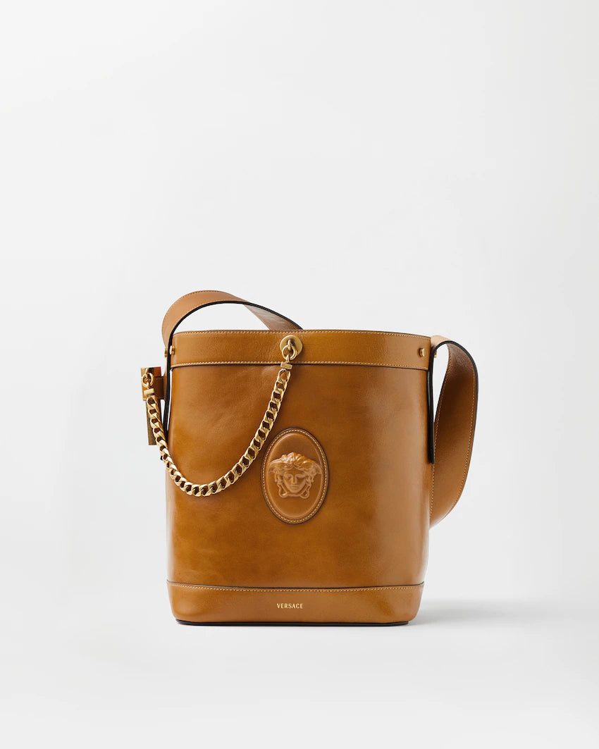 Versace Pivot Small Leather Bucket Bag