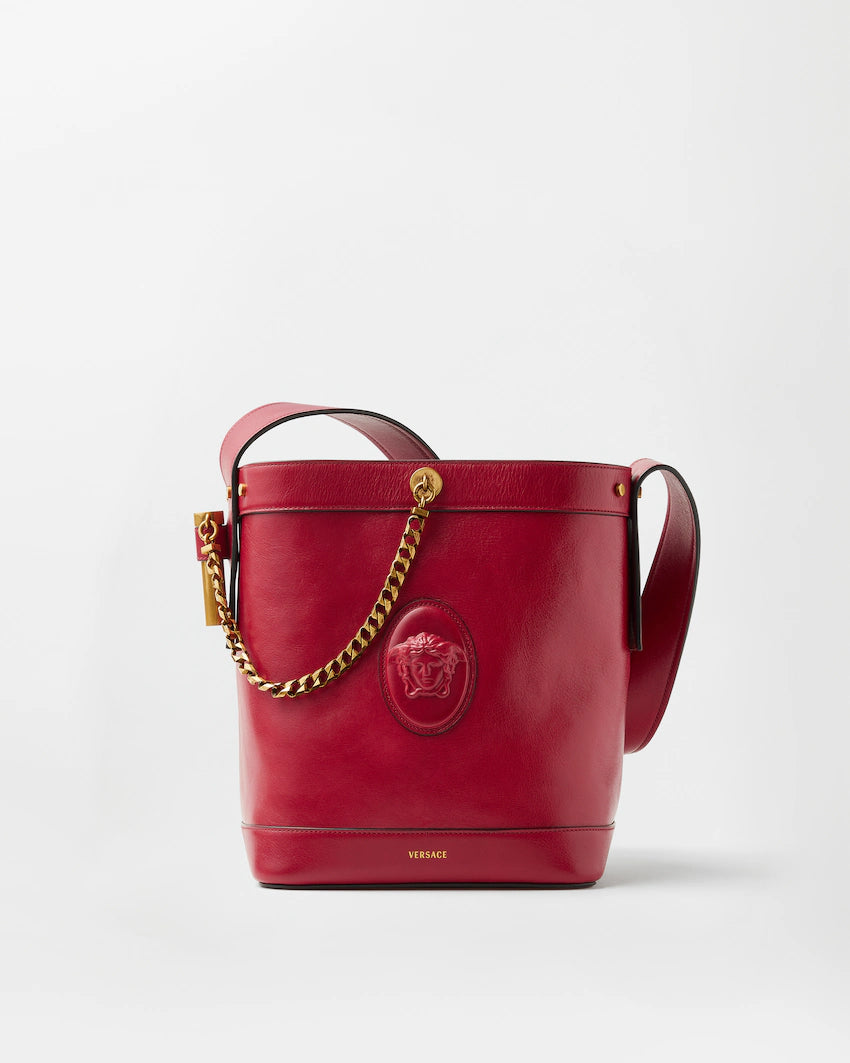 Versace Pivot Small Leather Bucket Bag