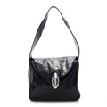 Crackle Patent Calfskin Medium Dome Slouchy Hobo Black