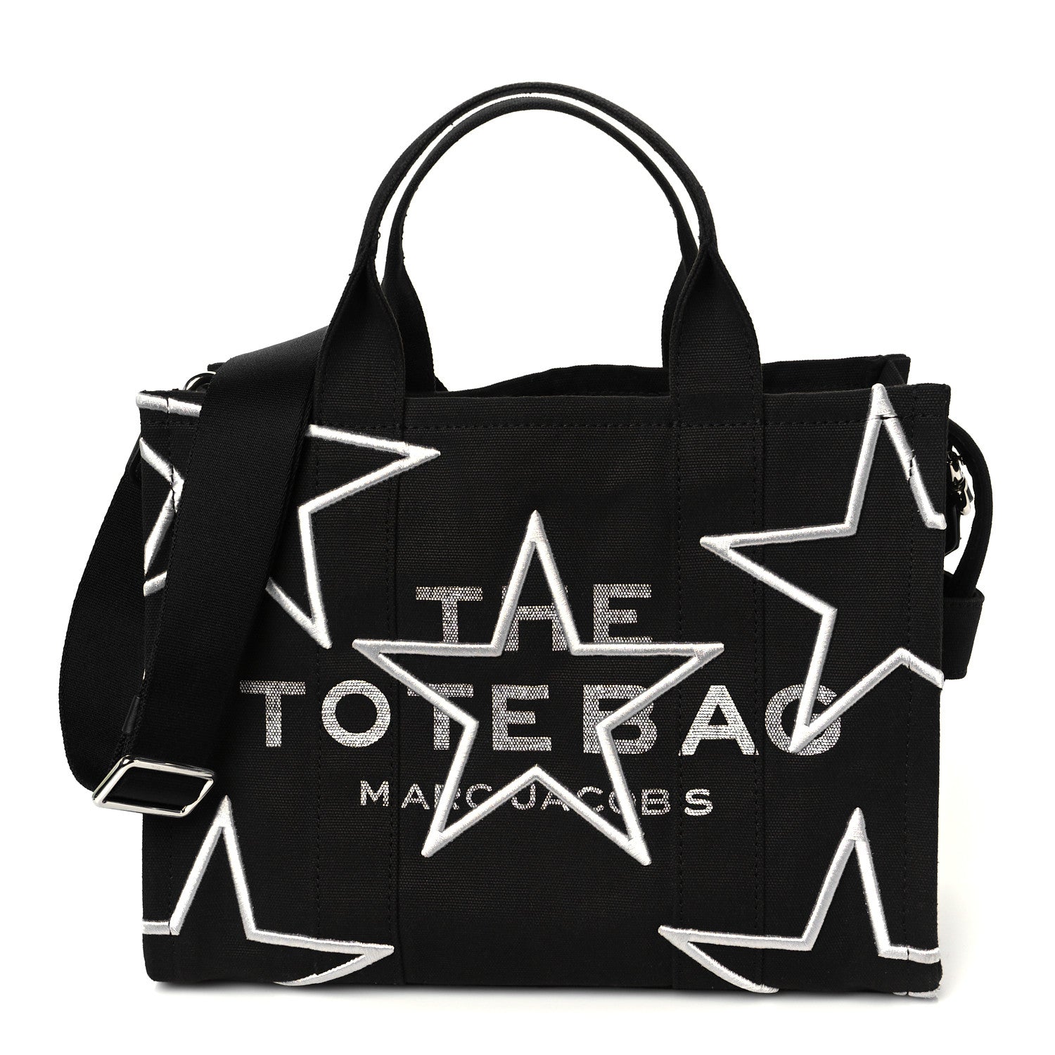 Canvas Embroidered Medium The Star Tote Bag Black