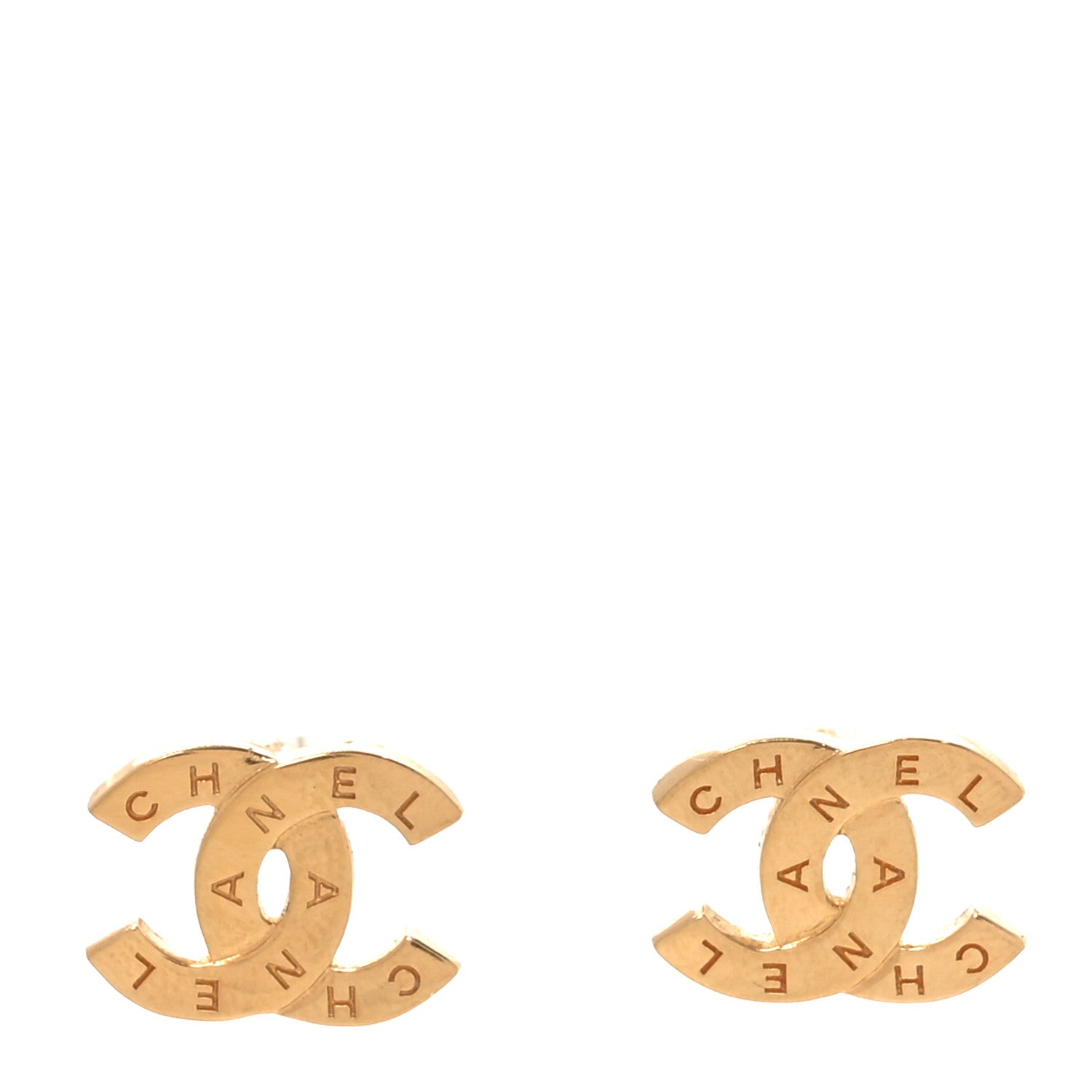 Metal CC Paris Button Earrings Gold