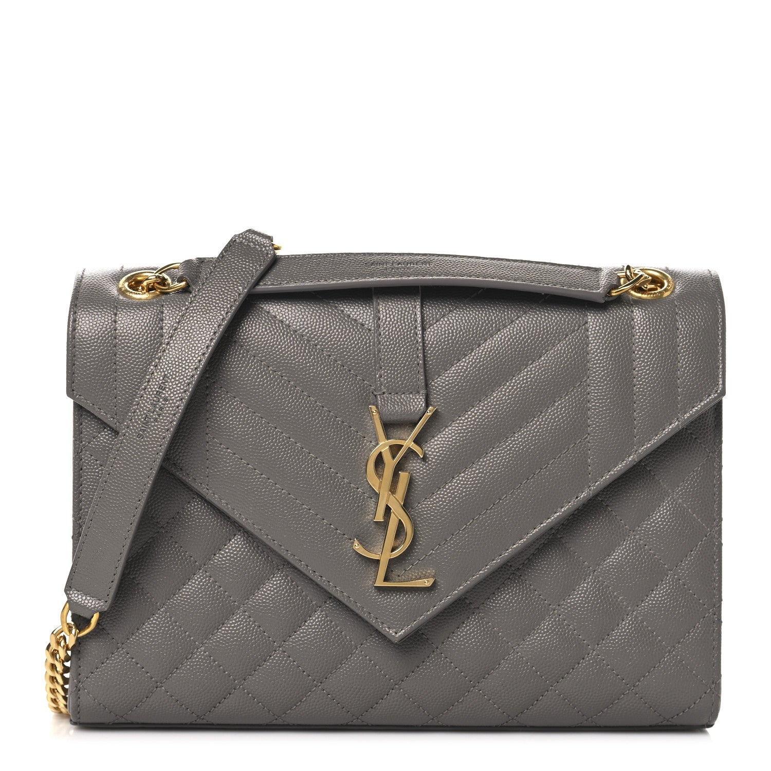 Grain De Poudre Textured Mixed Matelasse Medium Triquilt Monogram Satchel Fog