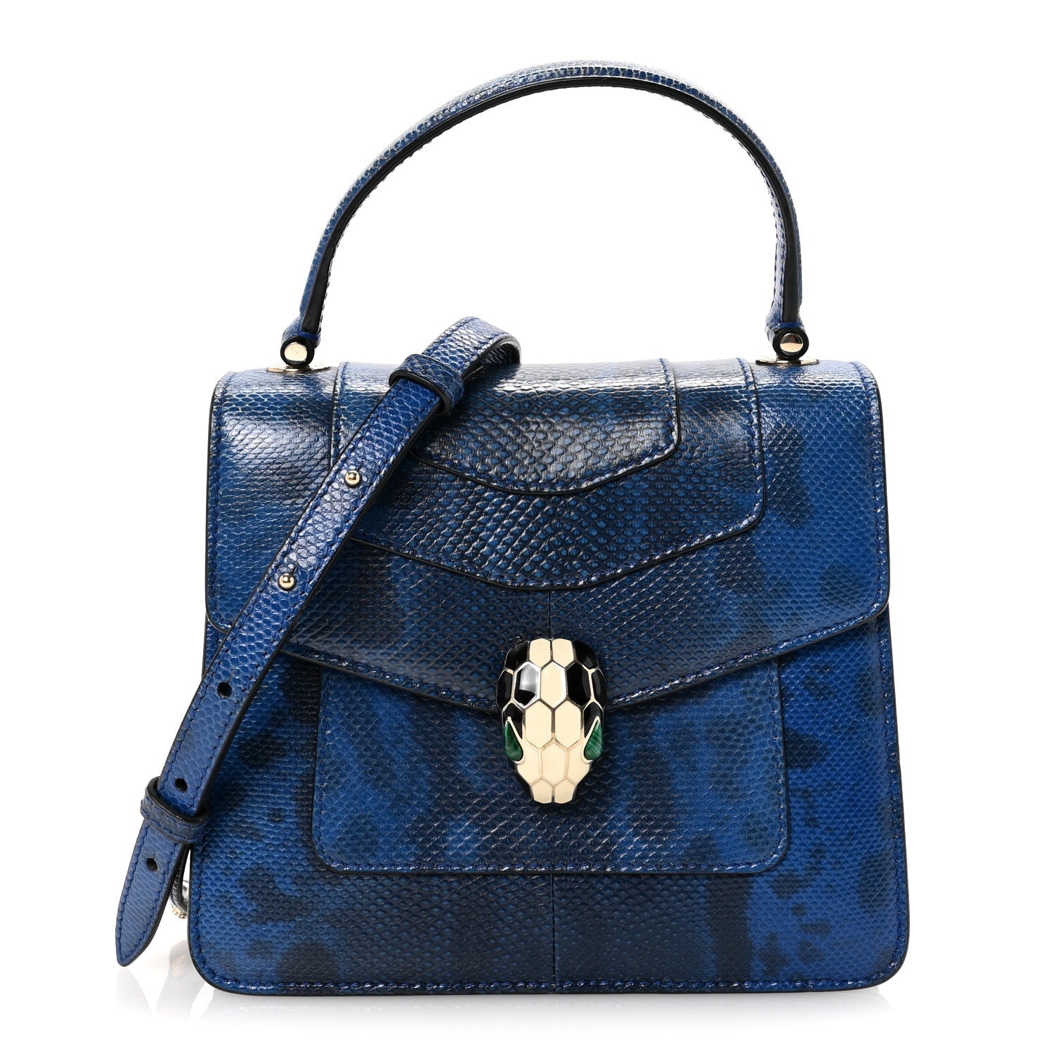 Shiny Karung Serpenti Forever Top Handle Dark Blue