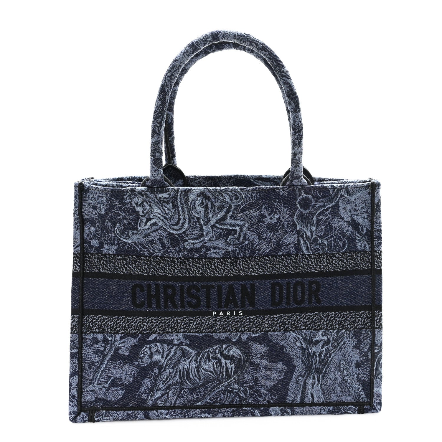 Canvas Embroidered Medium Dioriviera Toile De Jouy Book Tote Blue Black