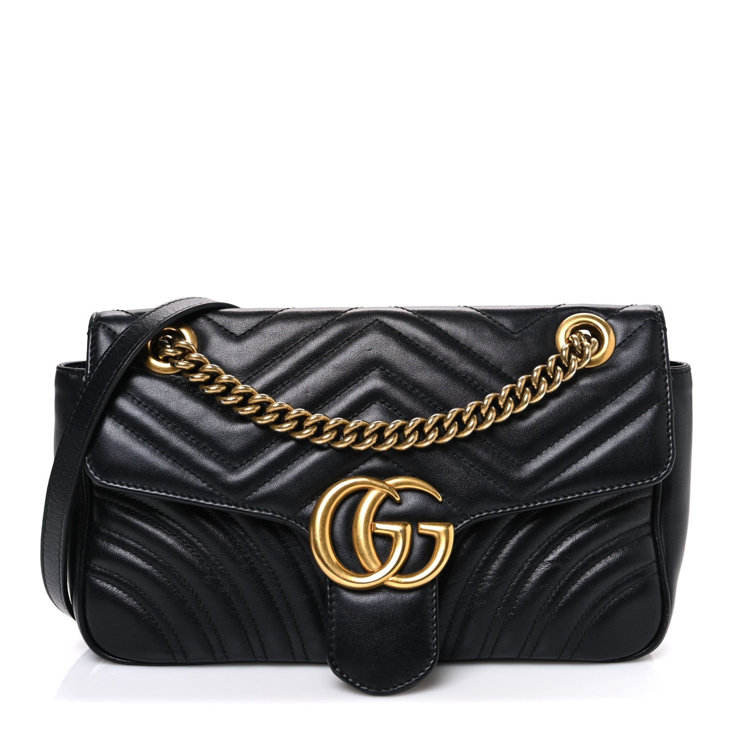Calfskin Matelasse Small GG Marmont Shoulder Bag Black