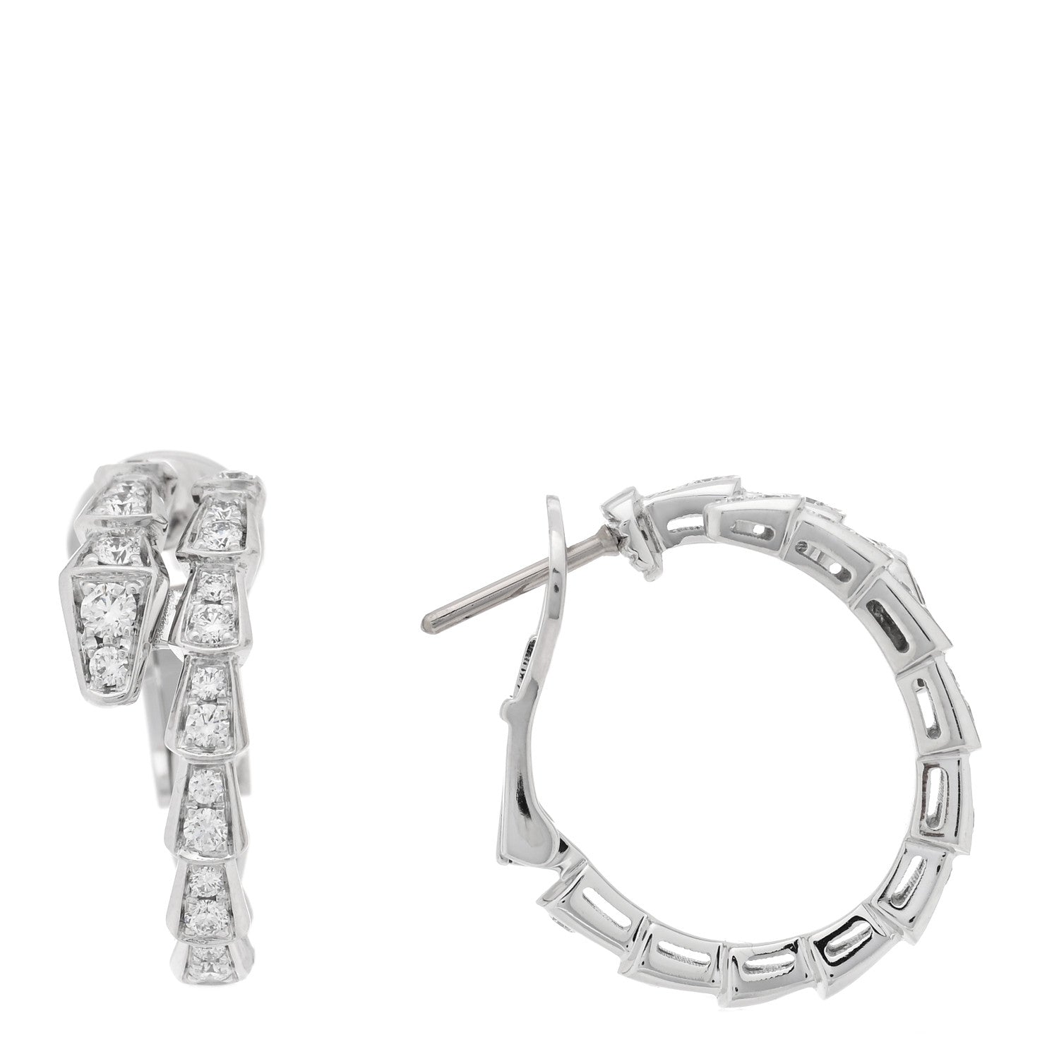 18K White Gold Diamond Serpenti Viper Hoop Pave Earrings