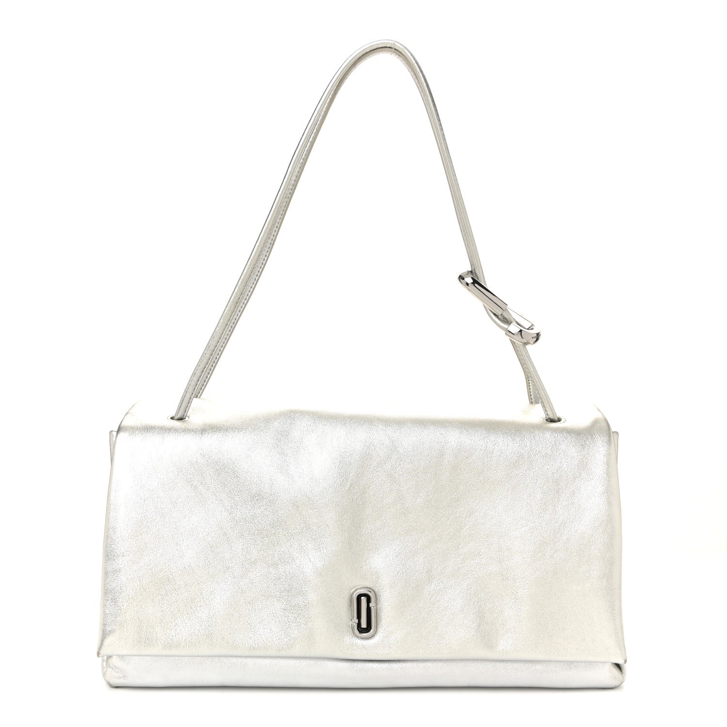 Metallic Calfskin Large Dual Shoulder Bag Silver