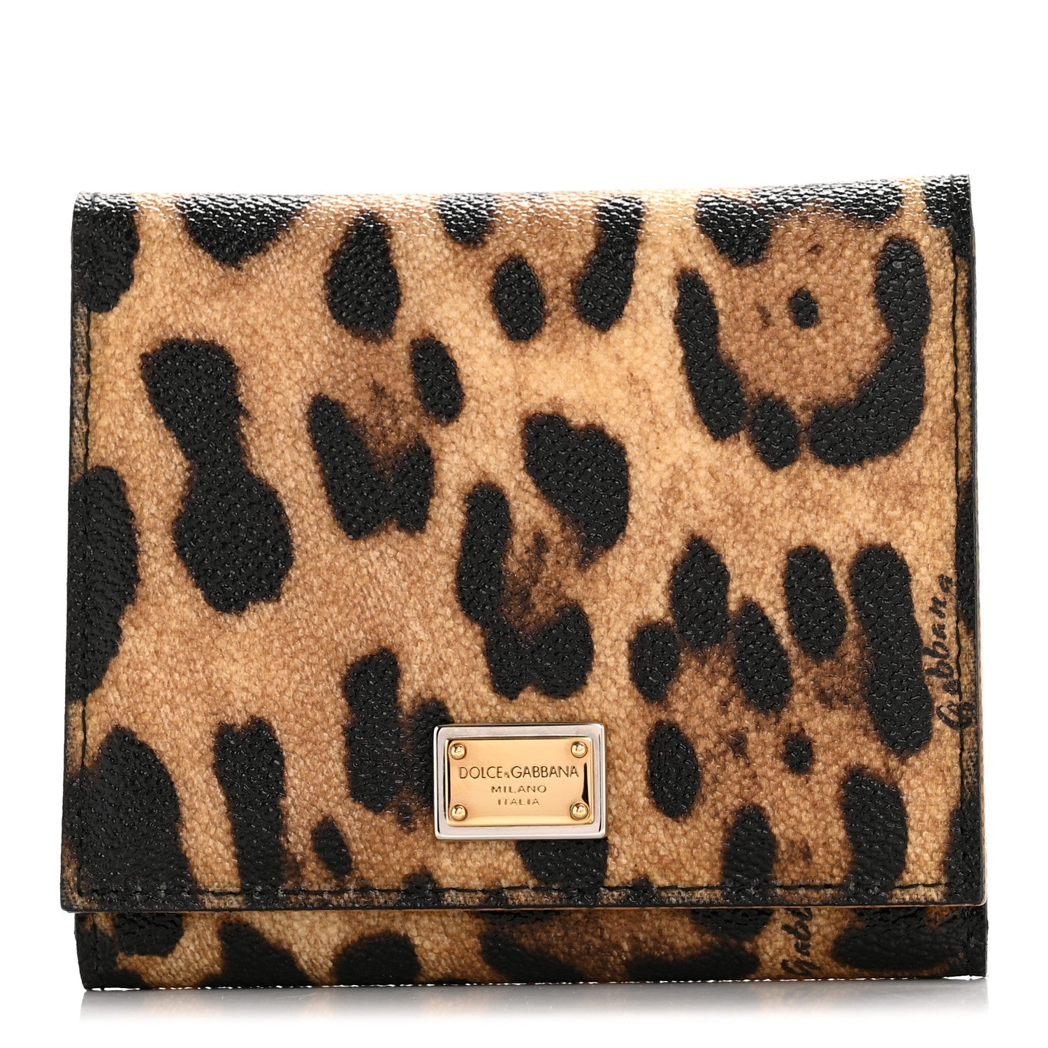 Crespo Leopard Print French Flap Wallet Black Brown