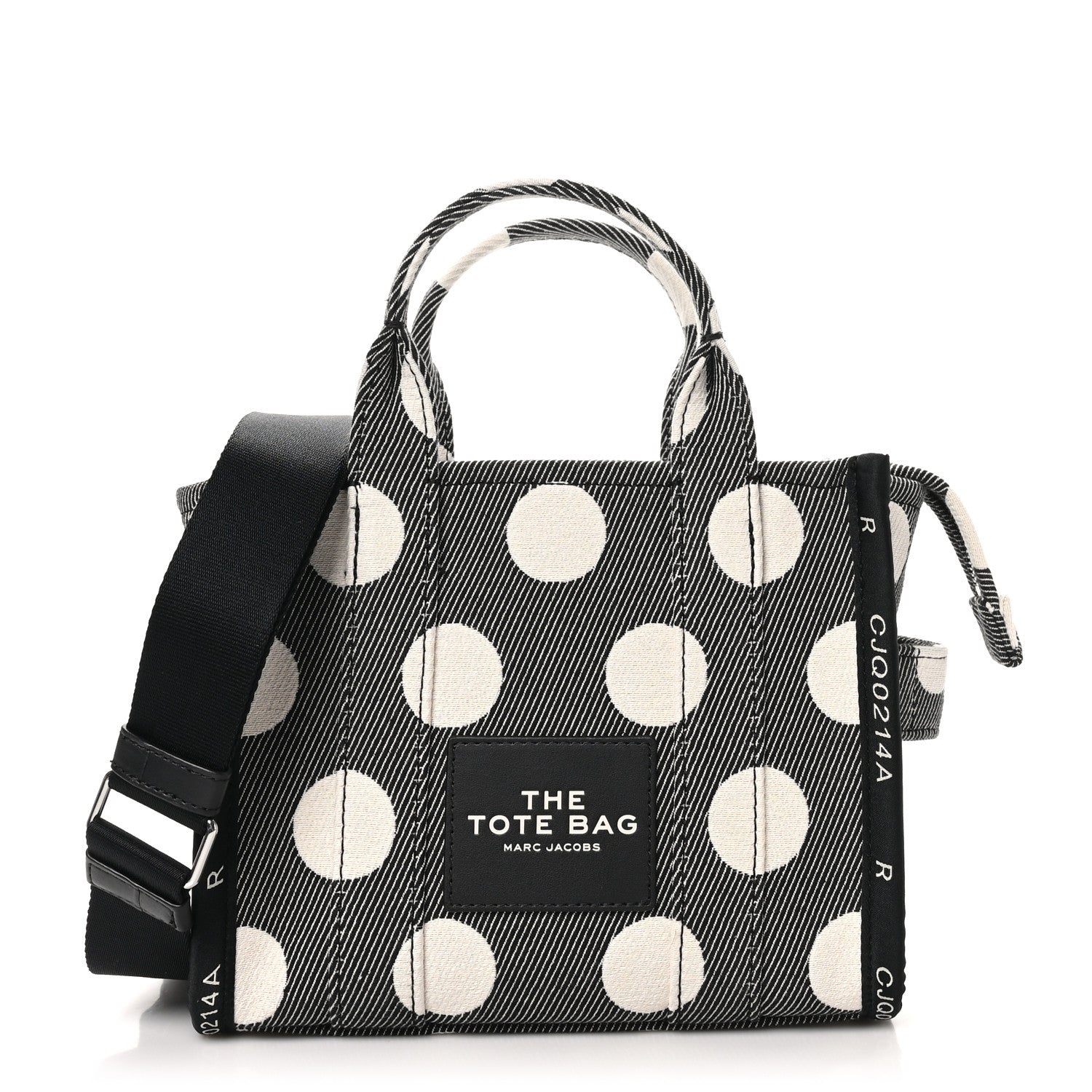Cotton Canvas Polka Dot Small The Jacquard Tote Bag Black Ivory
