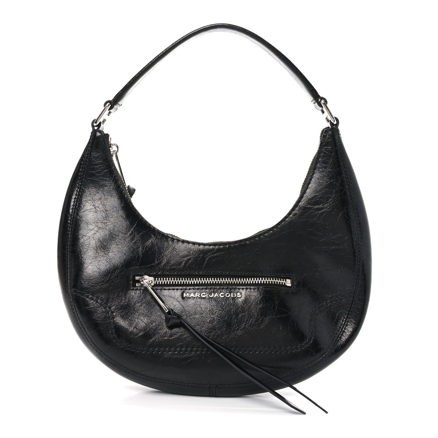 Crinkled Calfskin Cruiser Crescent Bag Black