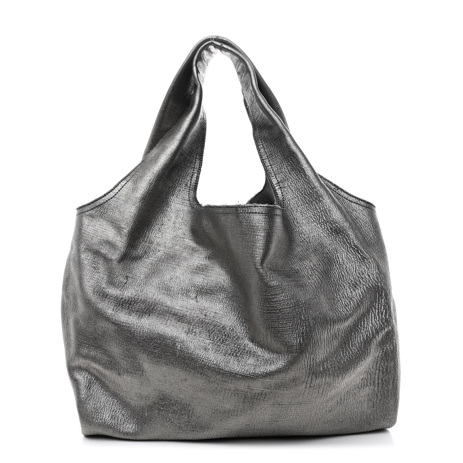 Metallic Pleated Calfskin Hilary Tote Silver
