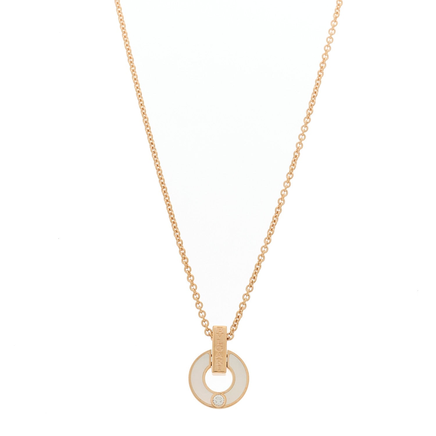 18K Rose Gold Diamond Mother of Pearl Openwork Pendant Necklace