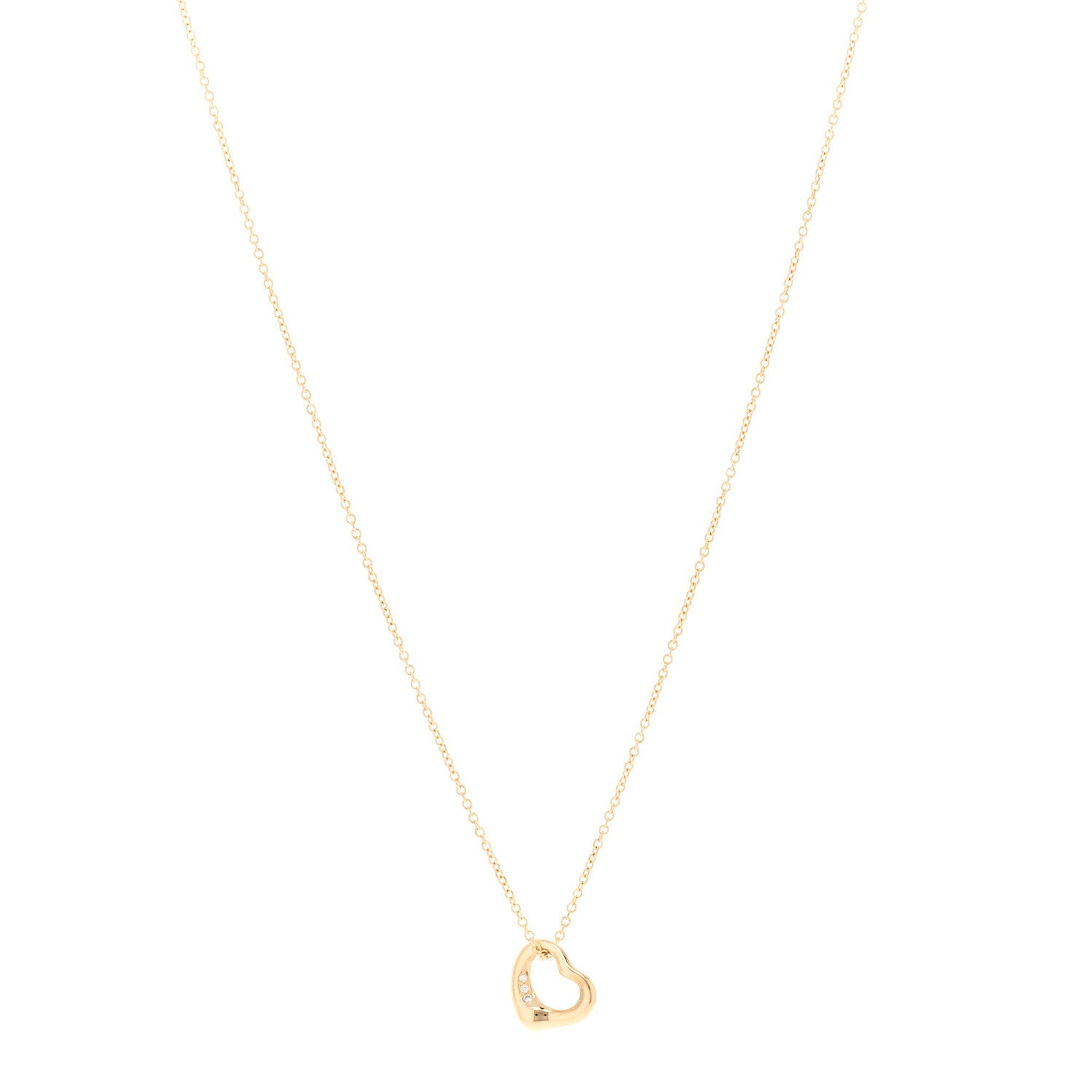 18K Yellow Gold Diamond 11mm Elsa Peretti Open Heart Pendant Necklace