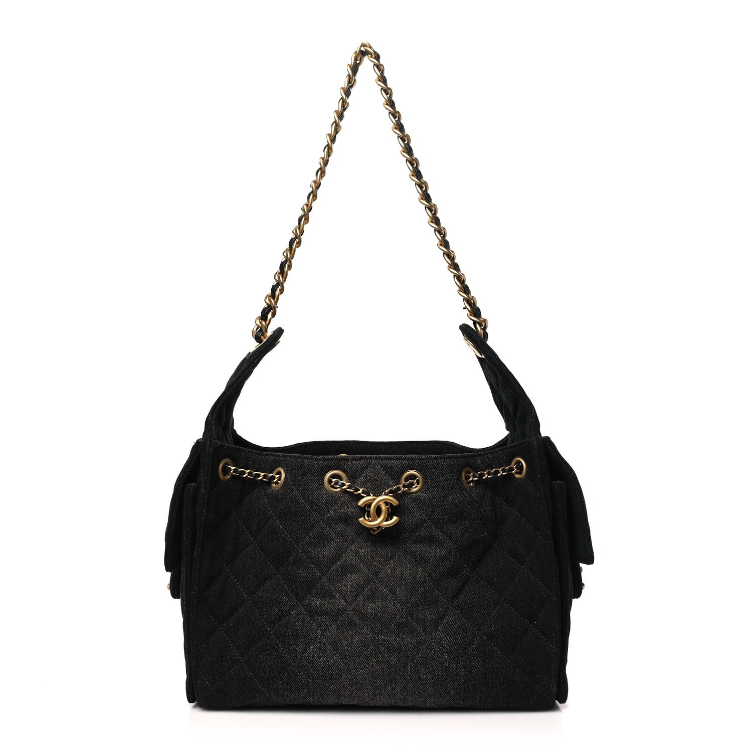 Denim Quilted Small Chanel 25 Handbag Black