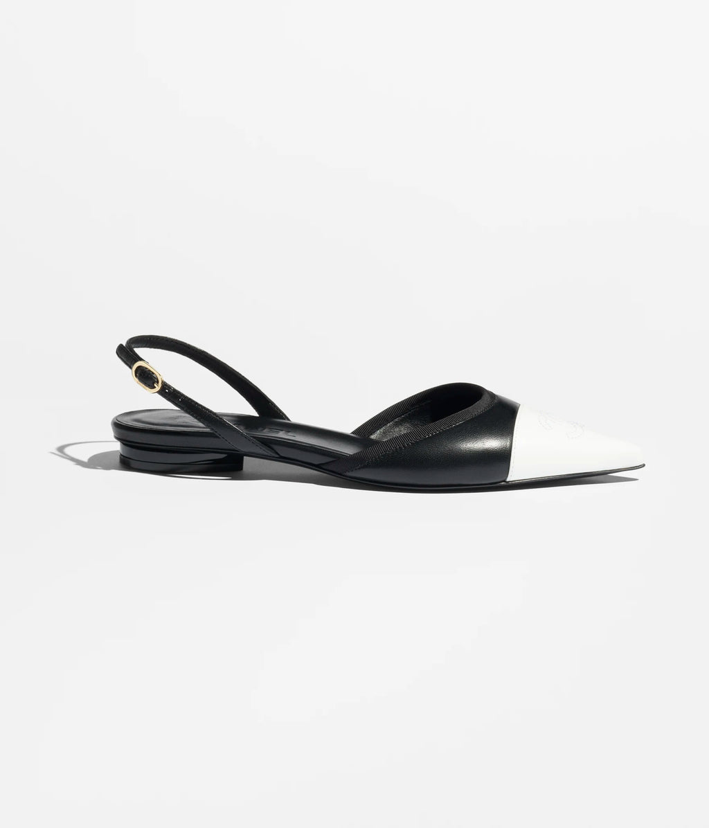 Slingbacks - Iridescent lambskin & lambskin, black & white — Fashion | CHANEL