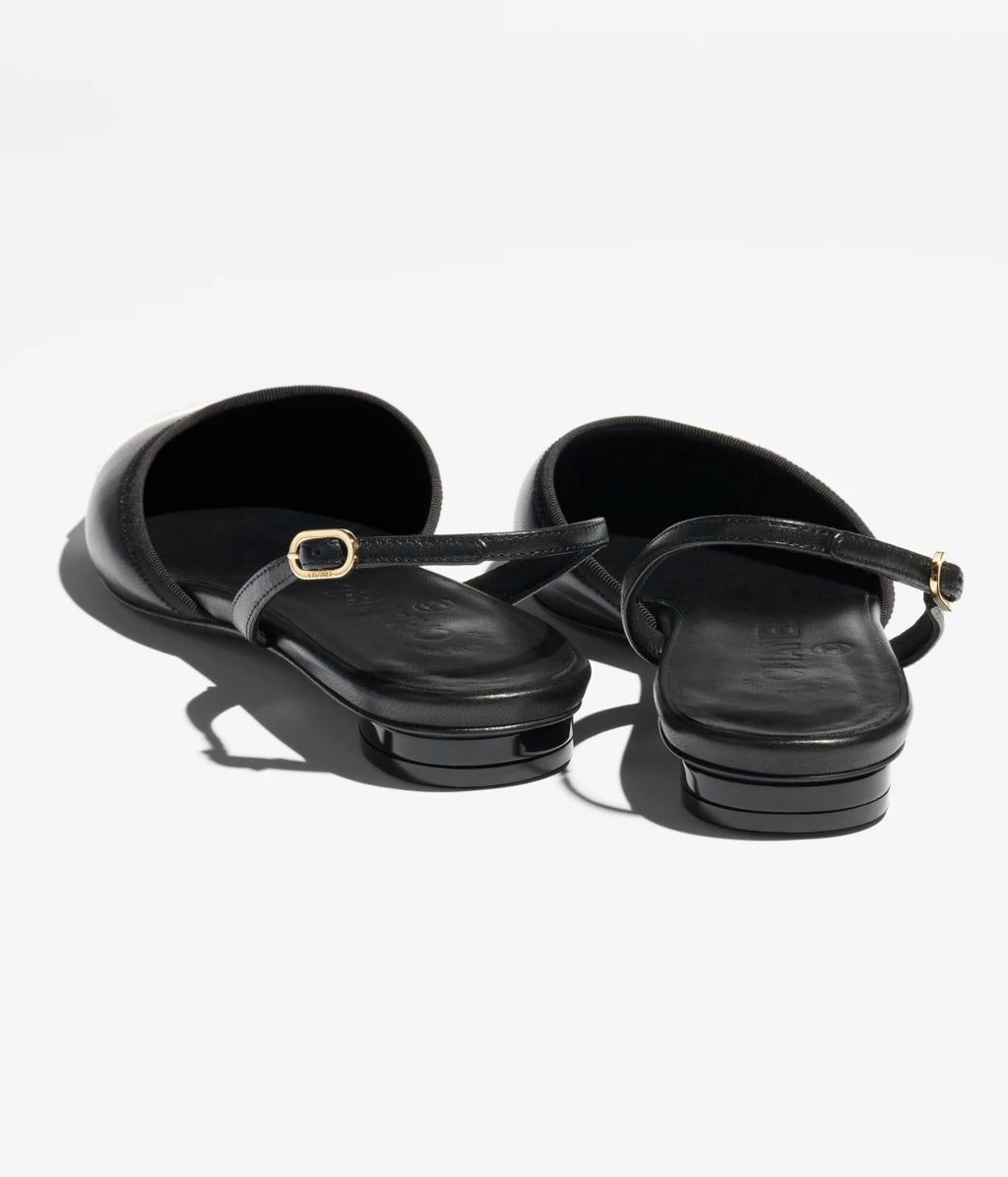 Slingbacks - Iridescent lambskin & lambskin, black & white — Fashion | CHANEL