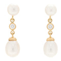 18K Yellow Gold Diamond Cultured Pearl Drop Earrings