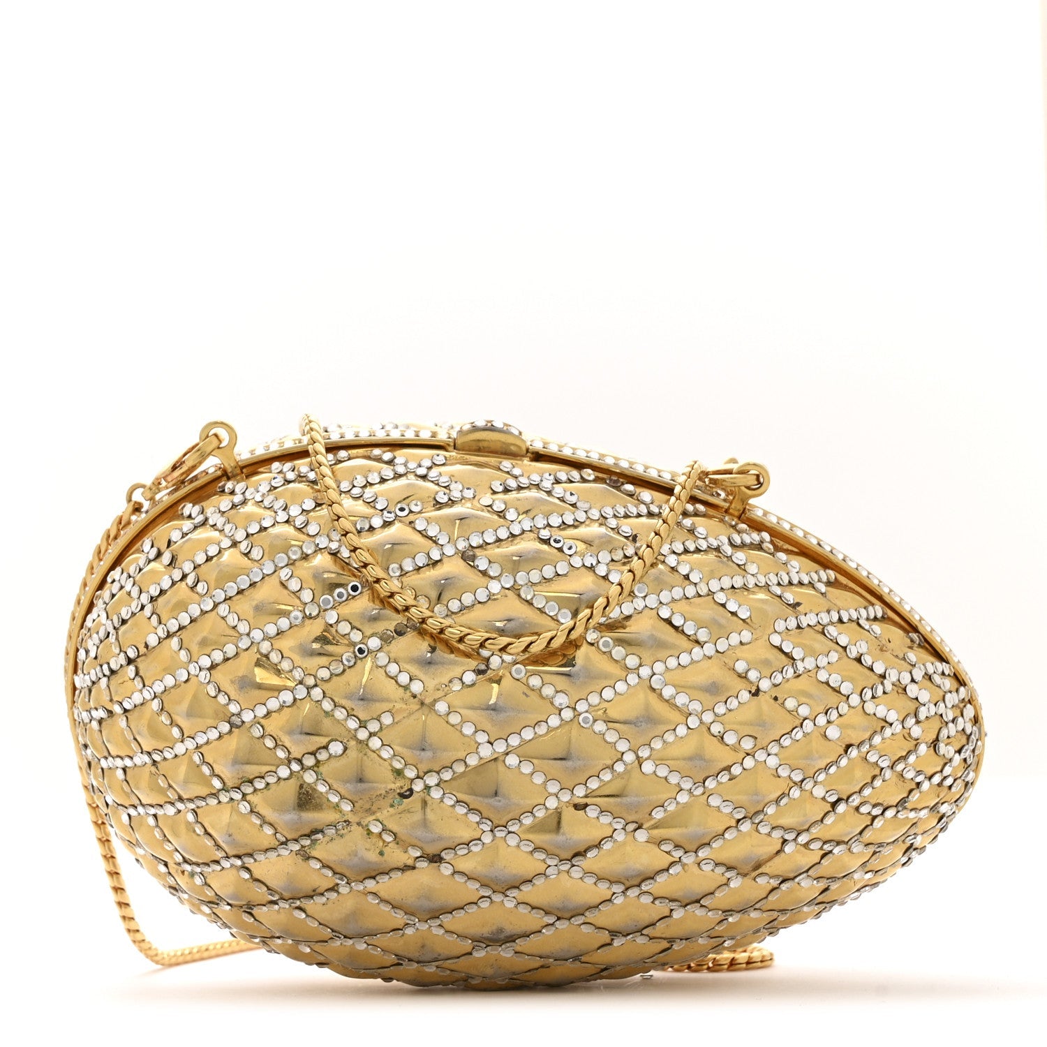 Crystal Egg Minaudiere Clutch Gold