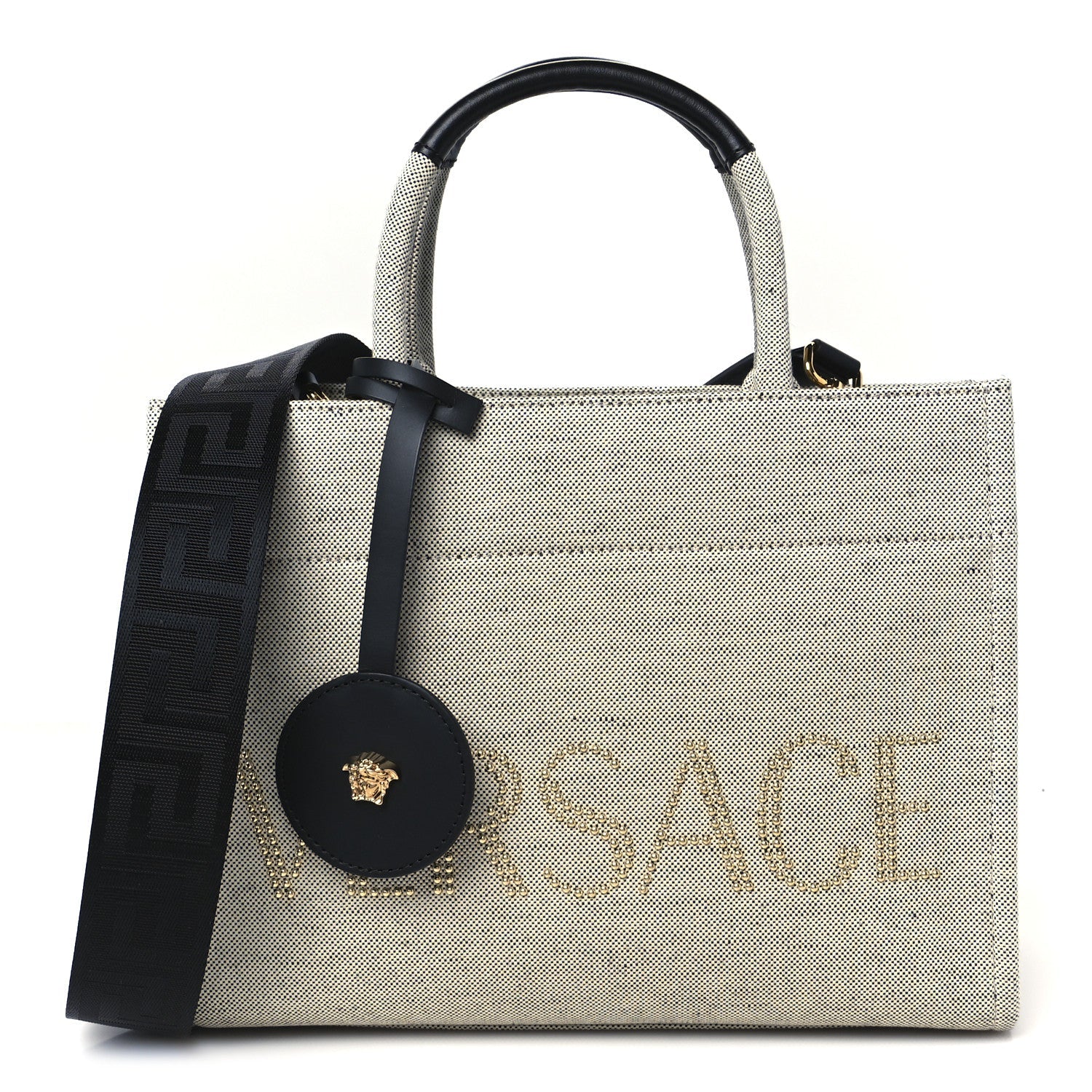 Canvas Studded Logo Tote Bag Beige