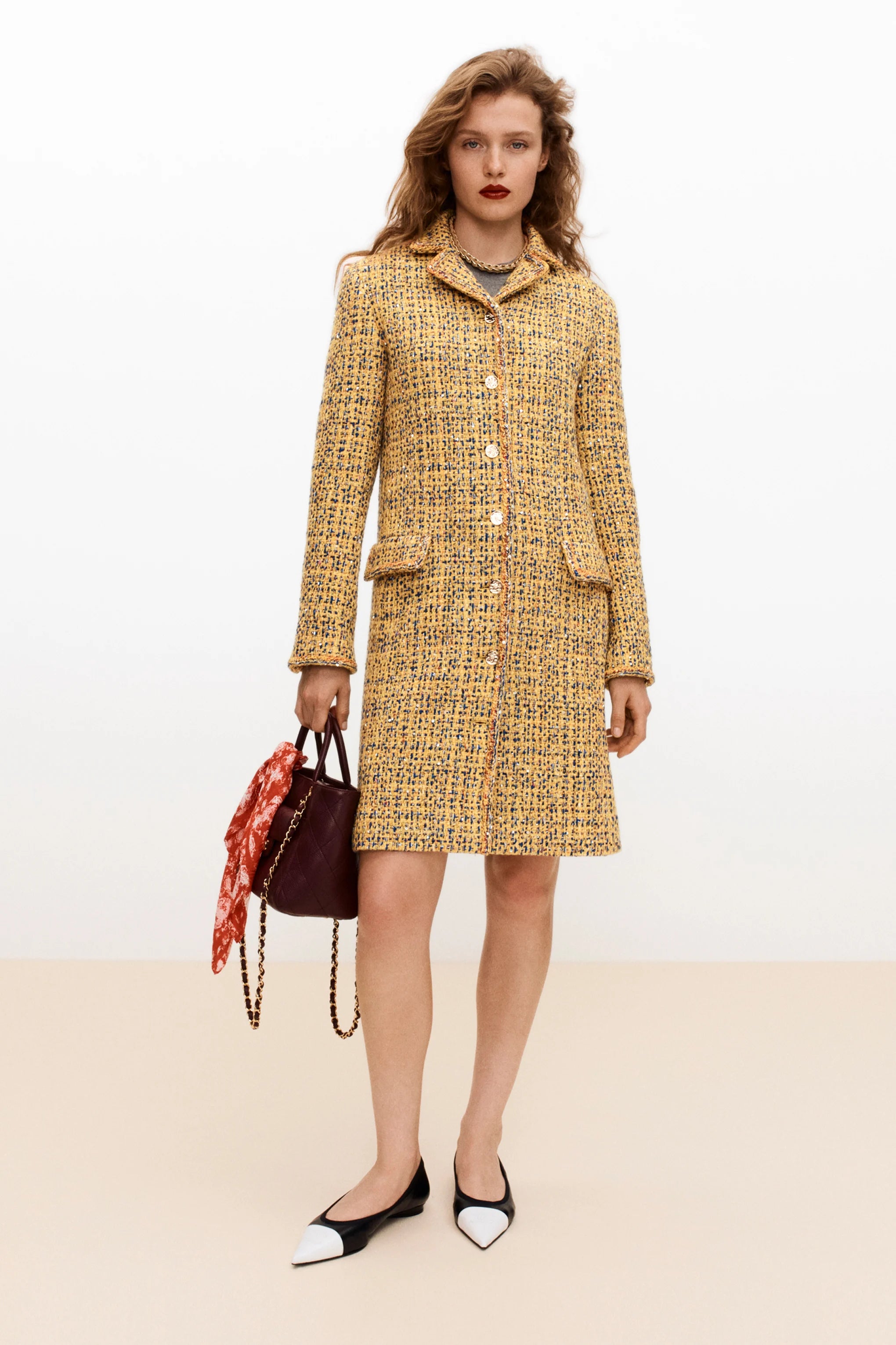 Coat - Tweed, yellow, navy blue, red & silver — Fashion | CHANEL