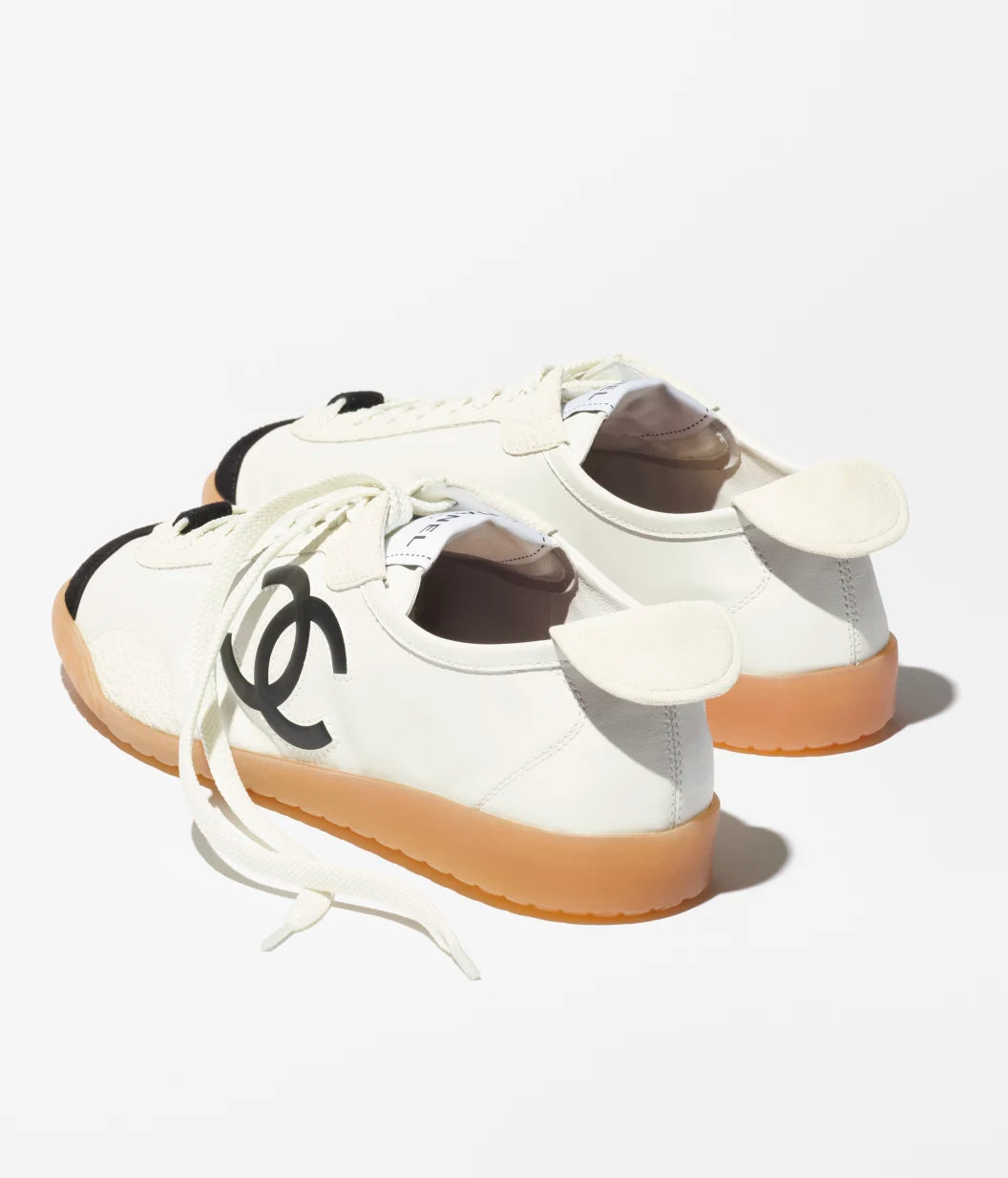 Trainers - Calfskin & embossed suede calfskin, white & black — Fashion | CHANEL