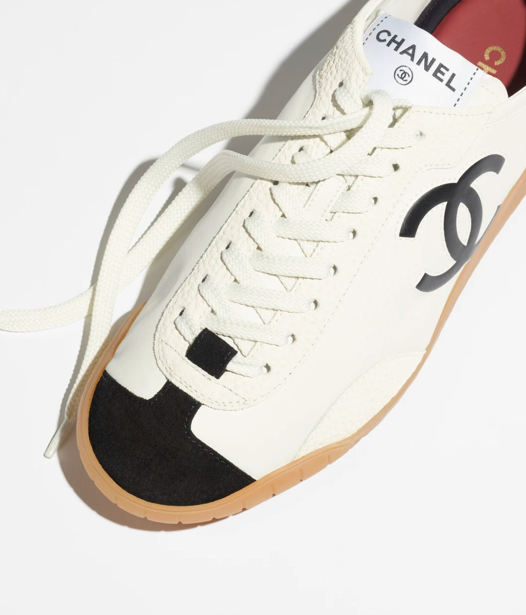 Trainers - Calfskin & embossed suede calfskin, white & black — Fashion | CHANEL