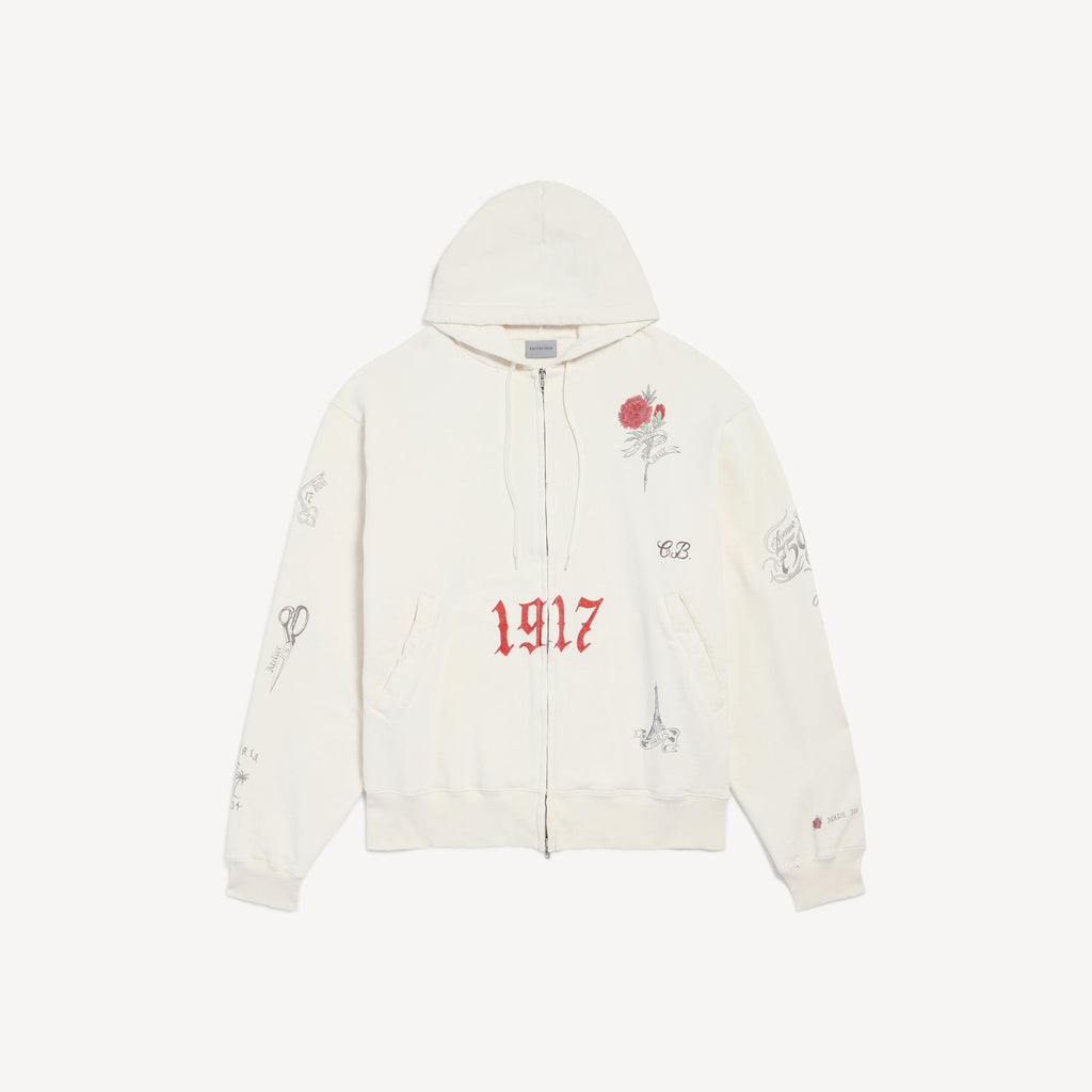 BALENCIAGA Men's Tattoo Oversized Zip-up Hoodie