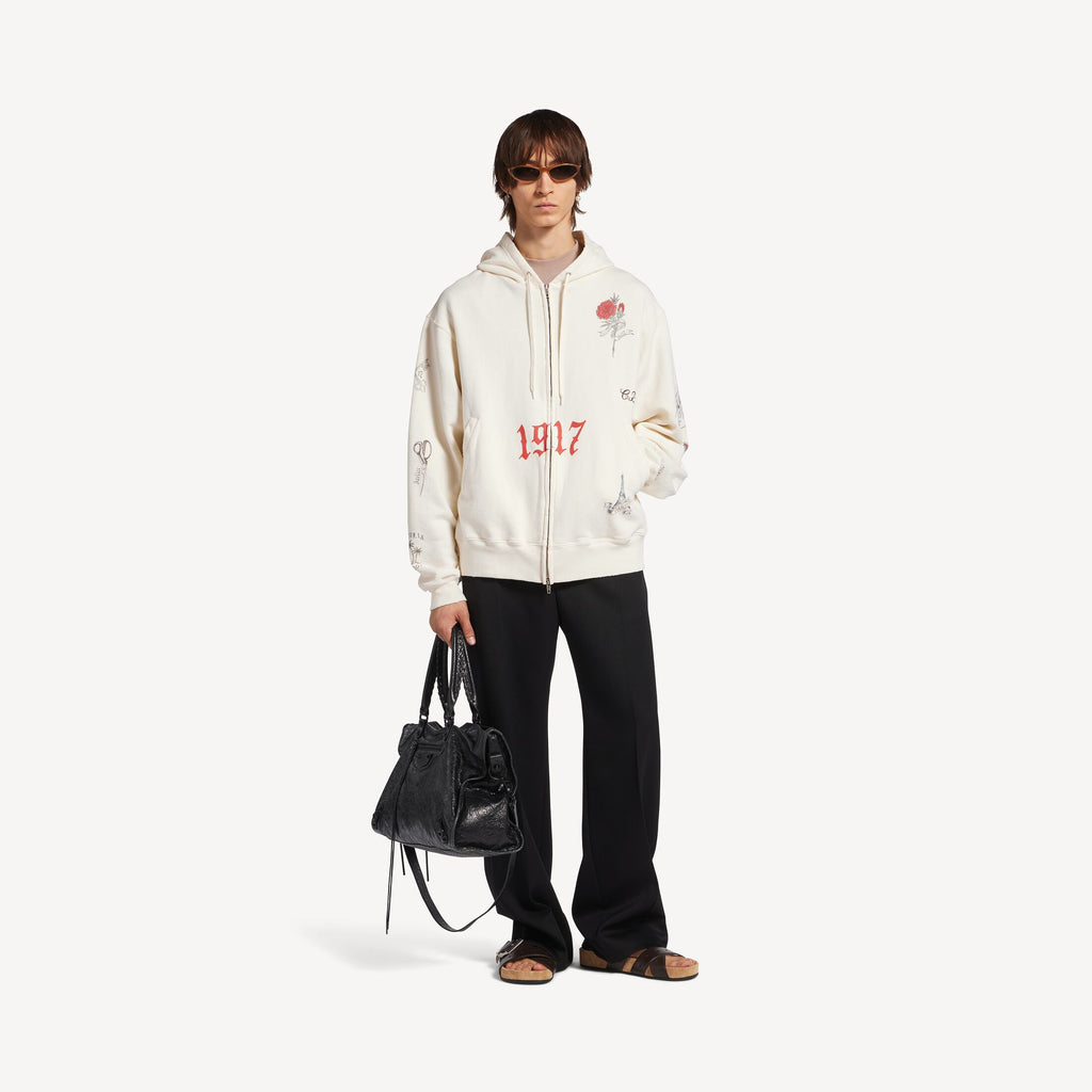 BALENCIAGA Men's Tattoo Oversized Zip-up Hoodie