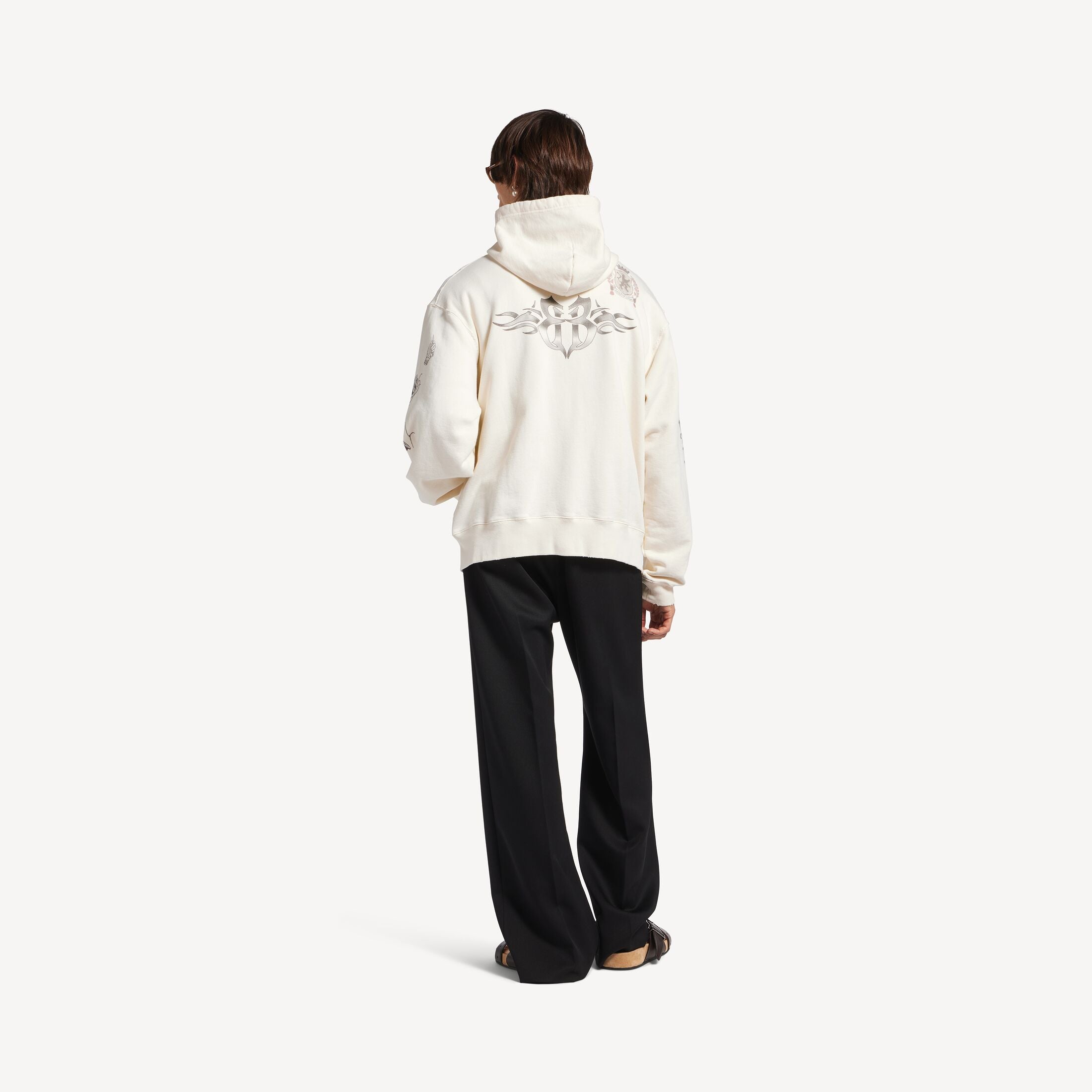 BALENCIAGA Men's Tattoo Oversized Zip-up Hoodie
