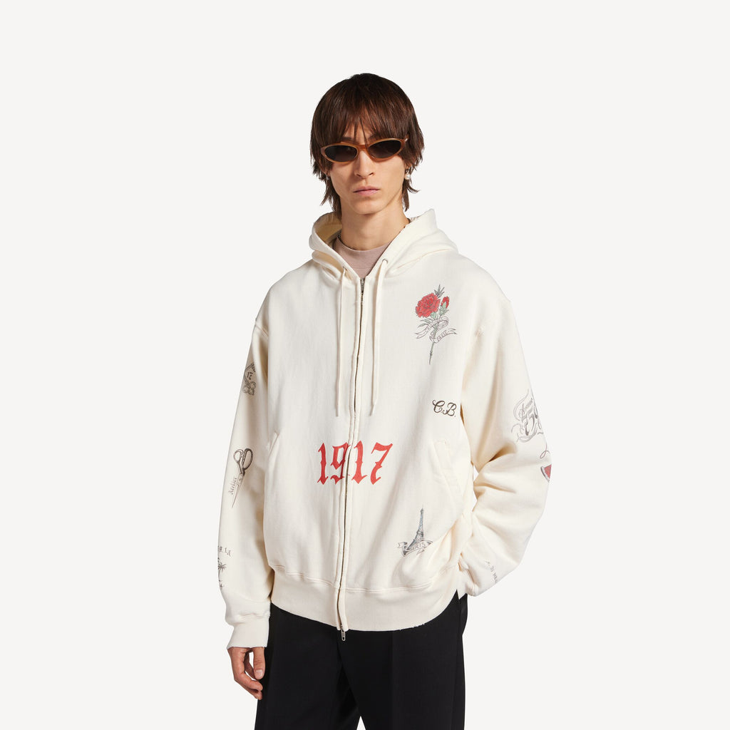 BALENCIAGA Men's Tattoo Oversized Zip-up Hoodie