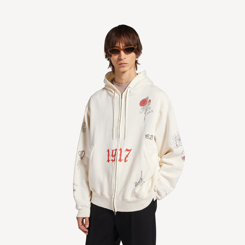 BALENCIAGA Men's Tattoo Oversized Zip-up Hoodie