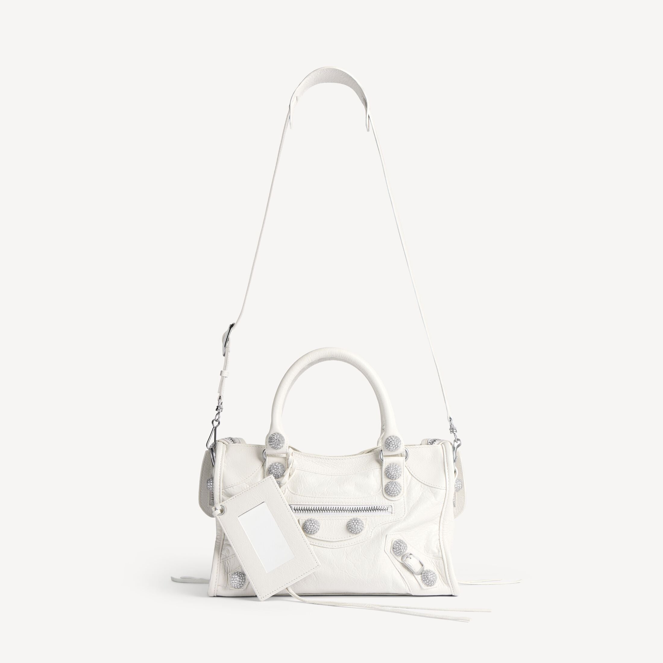 BALENCIAGA Women's Le City Bag Small Giant Studs With Rhinestones in Optic White