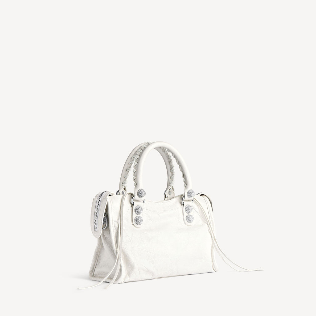 BALENCIAGA Women's Le City Bag Small Giant Studs With Rhinestones in Optic White