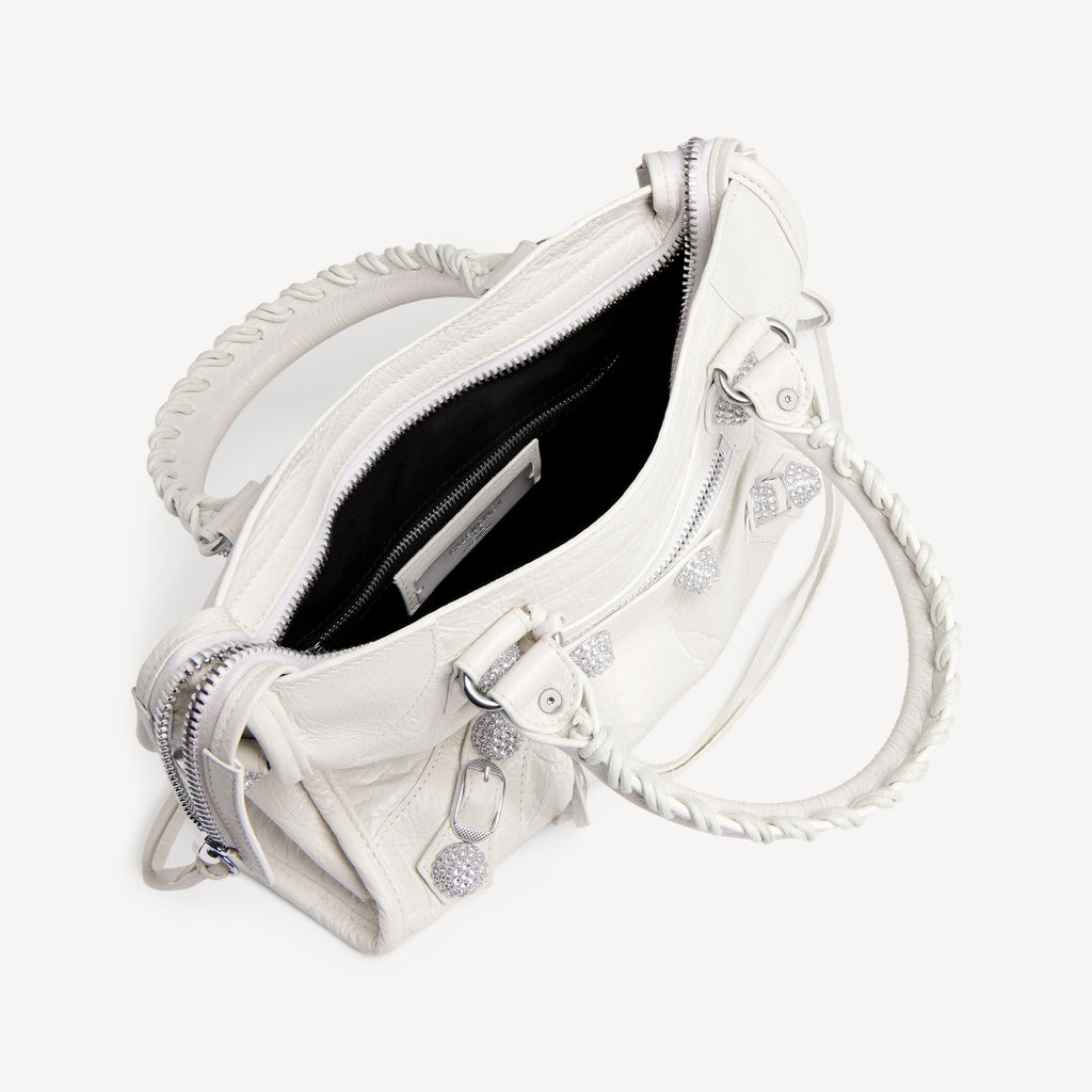BALENCIAGA Women's Le City Bag Small Giant Studs With Rhinestones in Optic White