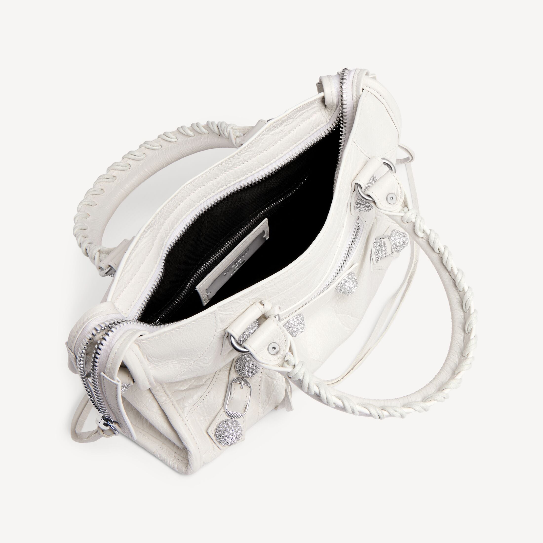 BALENCIAGA Women's Le City Bag Small Giant Studs With Rhinestones in Optic White