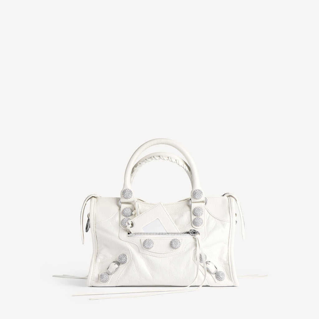 BALENCIAGA Women's Le City Bag Small Giant Studs With Rhinestones in Optic White