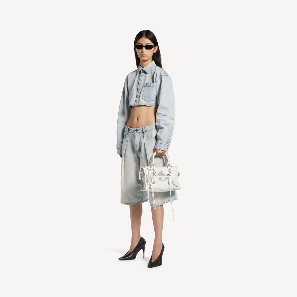 BALENCIAGA Women's Le City Bag Small Giant Studs With Rhinestones in Optic White