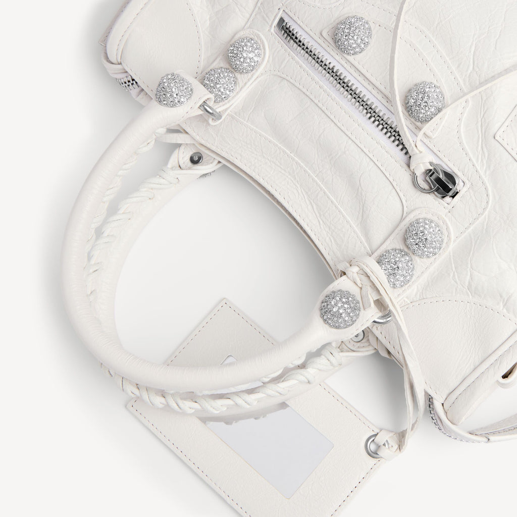 BALENCIAGA Women's Le City Bag Small Giant Studs With Rhinestones in Optic White