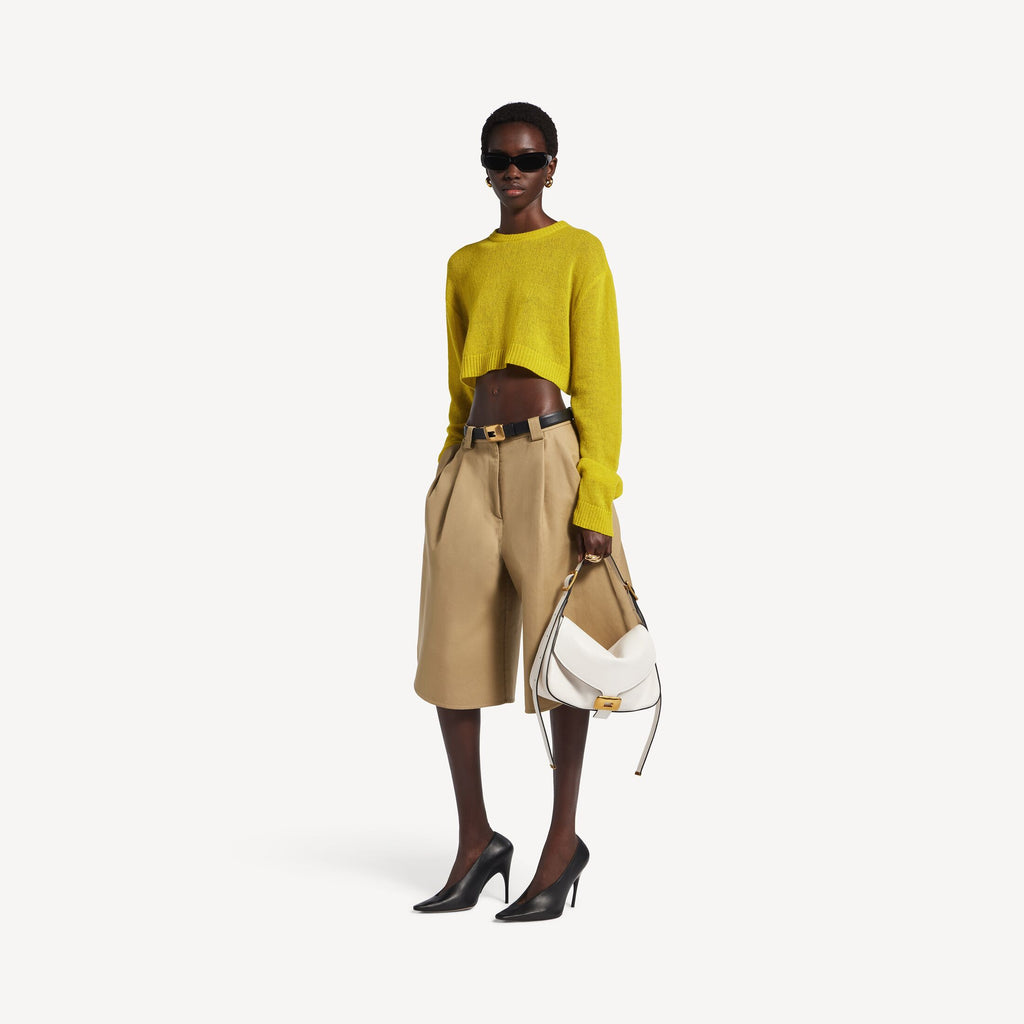BALENCIAGA Women's Cropped Crewneck in Dark Yellow