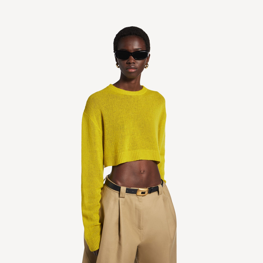 BALENCIAGA Women's Cropped Crewneck in Dark Yellow