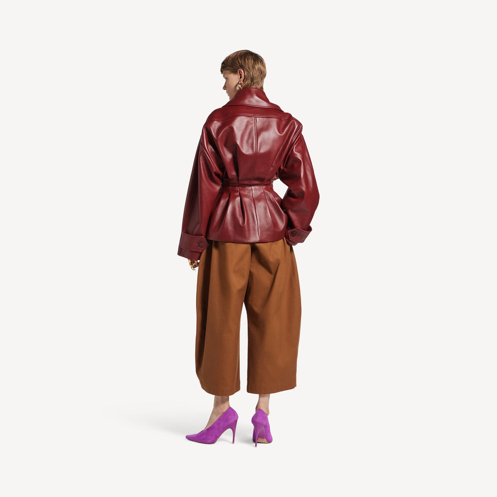 BALENCIAGA Women's Folded Short Trench in Burgundy