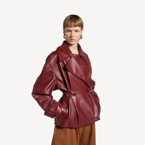 BALENCIAGA Women's Folded Short Trench in Burgundy