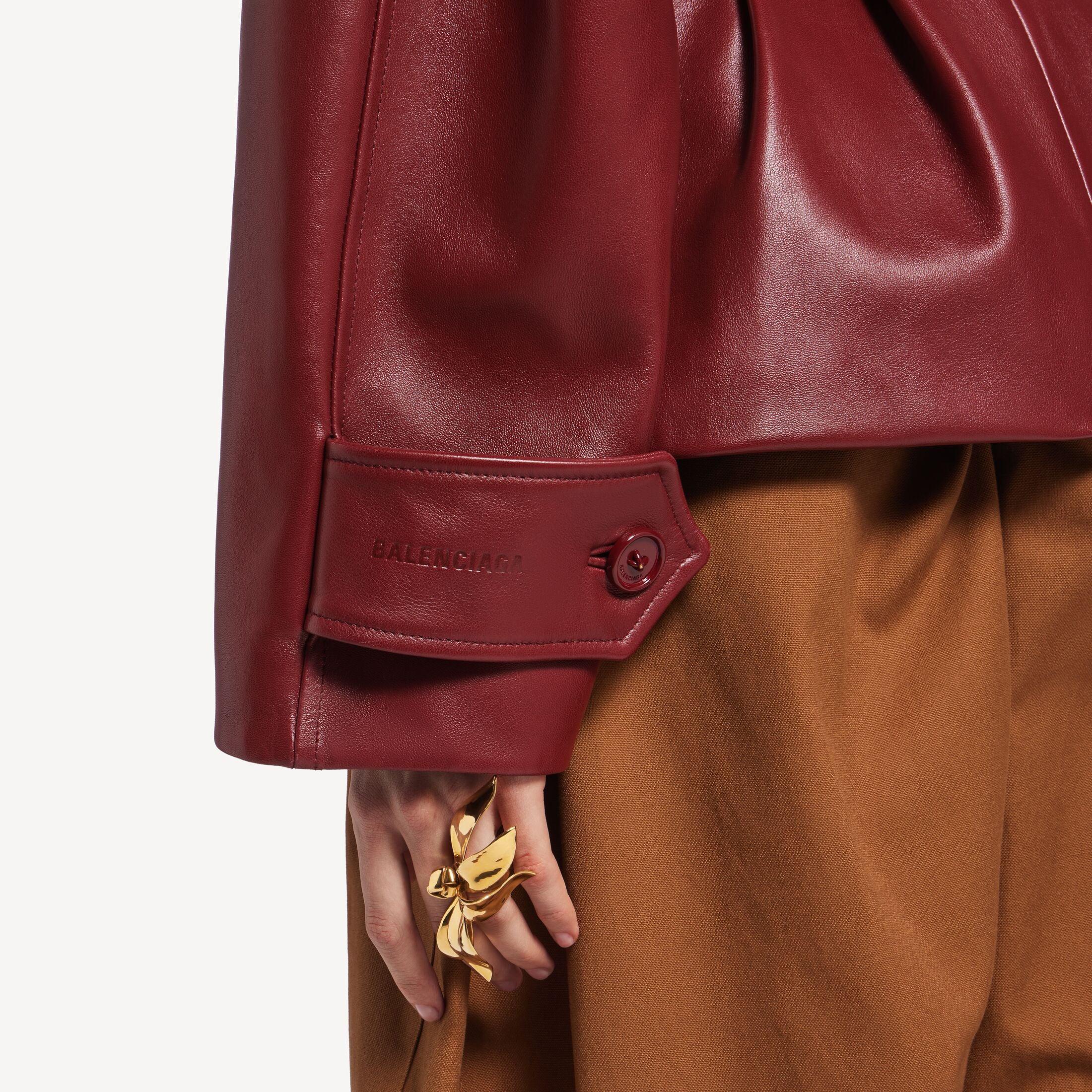 BALENCIAGA Women's Folded Short Trench in Burgundy