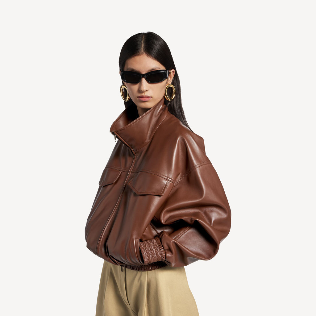 BALENCIAGA Women's High Collar Blouson in Chestnut
