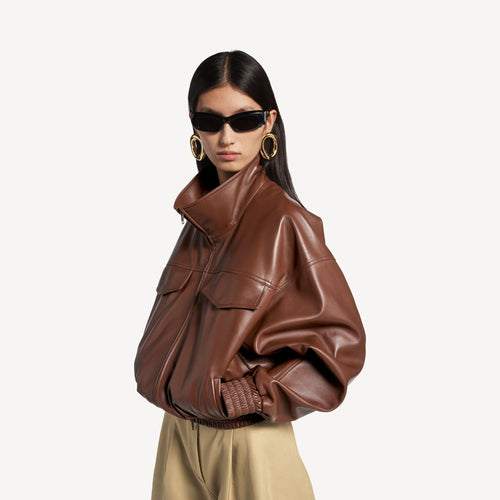BALENCIAGA Women's High Collar Blouson in Chestnut