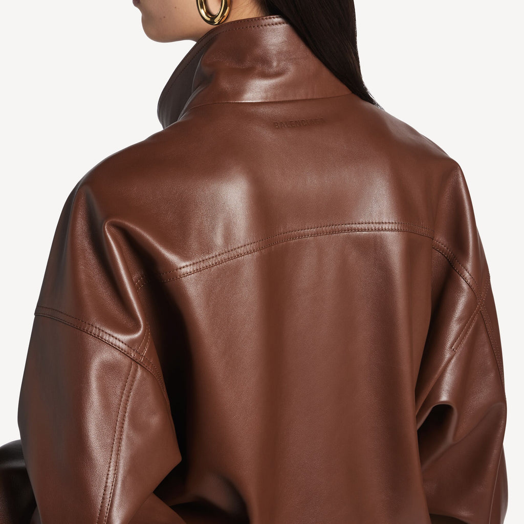 BALENCIAGA Women's High Collar Blouson in Chestnut